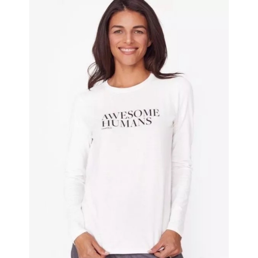 Figs 'Awesome Humans #wearfigs' Graphic Long Sleeve Size Small Color White NEW - Picture 1 of 8